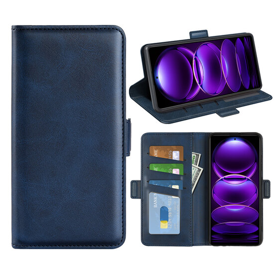 Xiaomi Redmi Note 12 Pro Plus 5G Hoesje - MobyDefend Luxe Wallet Book Case (Sluiting Zijkant) - Blauw