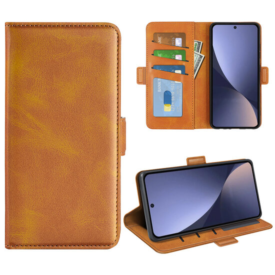 Xiaomi 13 Hoesje - MobyDefend Luxe Wallet Book Case (Sluiting Zijkant) - Lichtbruin