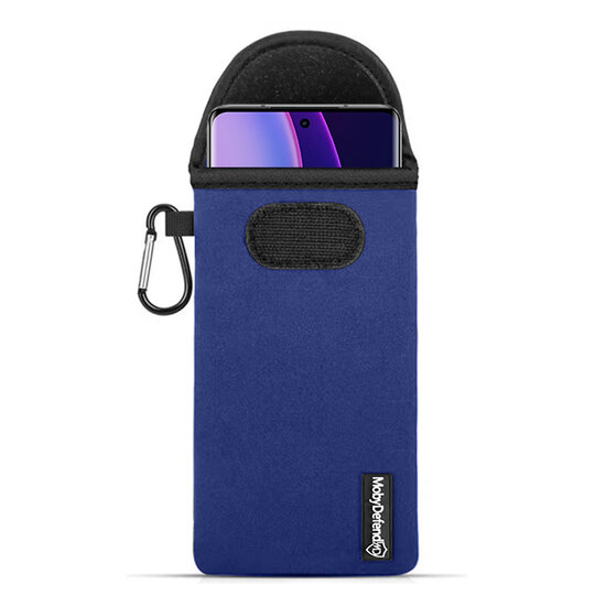 Hoesje voor Motorola Edge 40 - MobyDefend Neopreen Pouch Met Karabijnhaak - Insteekhoesje - Riemlus Hoesje - Blauw