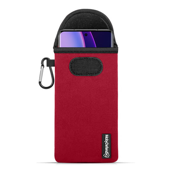 Hoesje voor Motorola Edge 40, MobyDefend Neopreen Pouch Met Karabijnhaak, Insteekhoesje, Riemlus Hoesje, Rood