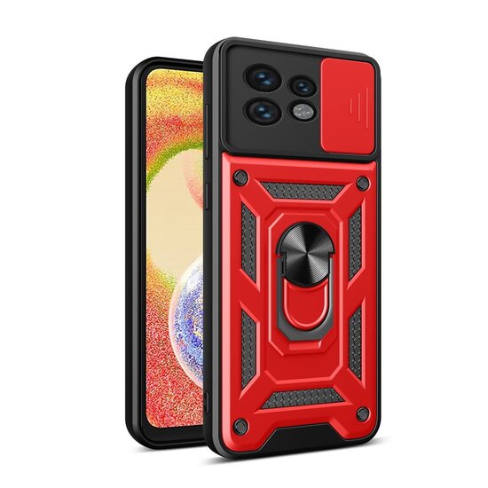 Motorola Edge 40 Pro Hoesje - MobyDefend Pantsercase Met Draaibare Ring - Rood