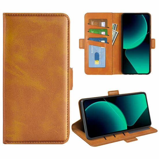 Xiaomi 13T / 13T Pro Hoesje - MobyDefend Luxe Wallet Book Case (Sluiting Zijkant) - Lichtbruin