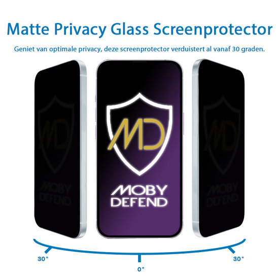 MobyDefend iPhone 14 Pro Max Screenprotector - Matte Privacy Glass Screensaver