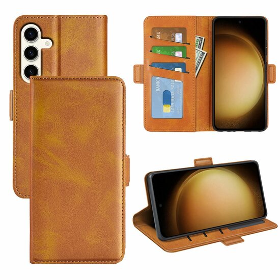 Samsung Galaxy S24 Plus (S24+) Hoesje - MobyDefend Luxe Wallet Book Case (Sluiting Zijkant) - Lichtbruin