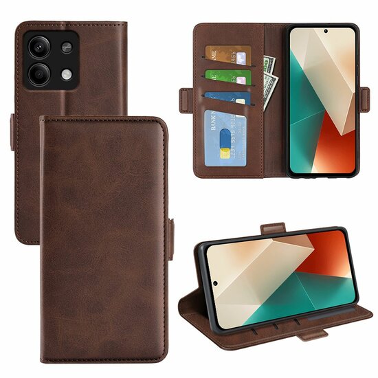 Xiaomi Redmi Note 13 5G Hoesje - MobyDefend Luxe Wallet Book Case (Sluiting Zijkant) - Bruin