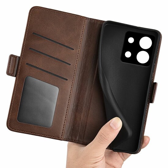 Xiaomi Redmi Note 13 5G Hoesje - MobyDefend Luxe Wallet Book Case (Sluiting Zijkant) - Bruin