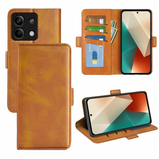 Xiaomi Redmi Note 13 5G Hoesje - MobyDefend Luxe Wallet Book Case (Sluiting Zijkant) - Lichtbruin