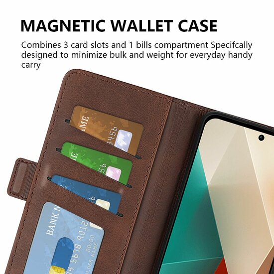 Xiaomi Redmi Note 13 5G Hoesje - MobyDefend Luxe Wallet Book Case (Sluiting Zijkant) - Bruin