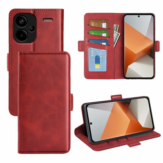 Xiaomi Redmi Note 13 Pro Plus Hoesje, MobyDefend Luxe Wallet Book Case (Sluiting Zijkant), Rood