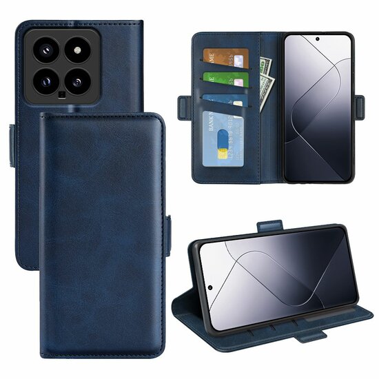 Xiaomi 14 Hoesje - MobyDefend Luxe Wallet Book Case (Sluiting Zijkant) - Blauw