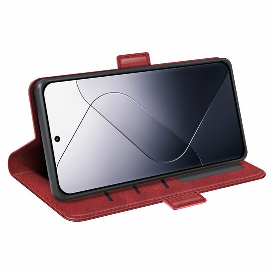 Xiaomi 14 Hoesje - MobyDefend Luxe Wallet Book Case (Sluiting Zijkant) - Rood