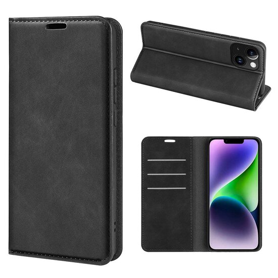 iPhone 15 hoesje - Luxe Wallet Bookcase (Magnetische Sluiting) - Zwart