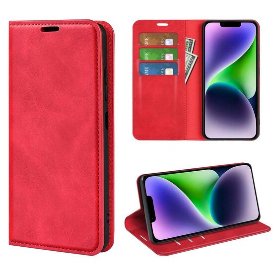 iPhone 15 hoesje - Luxe Wallet Bookcase (Magnetische Sluiting) - Rood