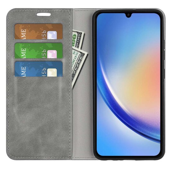 Samsung Galaxy A35 hoesje - Luxe Wallet Bookcase (Magnetische Sluiting) - Grijs