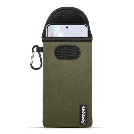 Hoesje voor Oppo Reno11 F - MobyDefend Neopreen Pouch Met Karabijnhaak - Insteekhoesje - Riemlus Hoesje - Groen