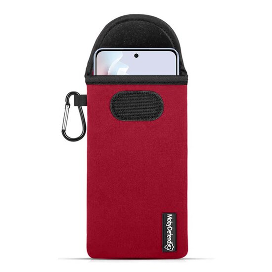 Hoesje voor Oppo Reno11 F - MobyDefend Neopreen Pouch Met Karabijnhaak - Insteekhoesje - Riemlus Hoesje - Rood