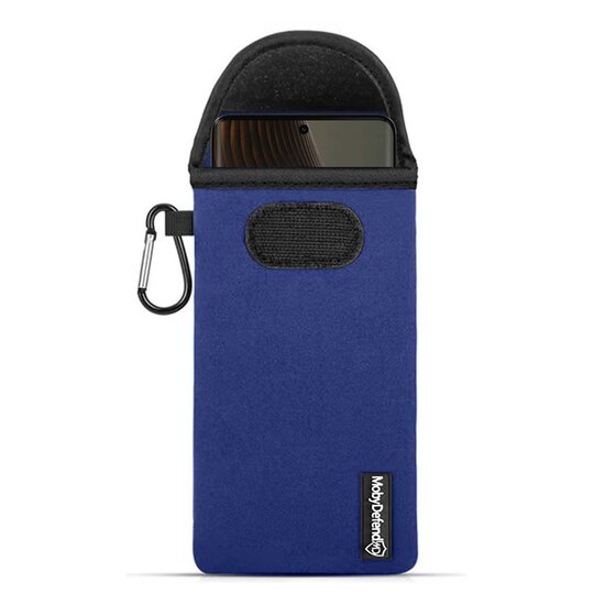 Hoesje voor Motorola Edge 50 Ultra - MobyDefend Neopreen Pouch Met Karabijnhaak - Insteekhoesje - Riemlus Hoesje - Blauw