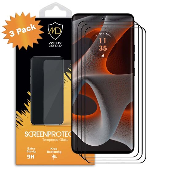 3-Pack Motorola Edge 50 Pro Screenprotectors - MobyDefend Screensavers Met Zwarte Randen - Gehard Glas 