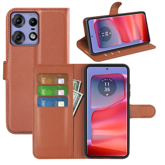 Motorola Edge 50 Pro Hoesje - MobyDefend Kunstleren Wallet Book Case (Sluiting Voorkant) - Bruin