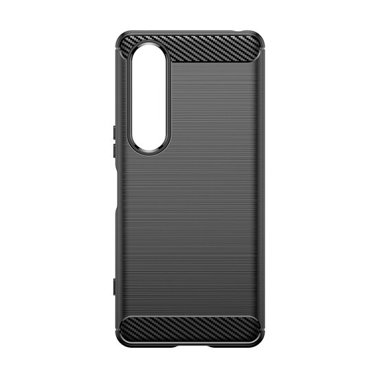 Sony Xperia 1 VI Hoesje - MobyDefend TPU Backcover - Geborstelde Metaal &amp; Carbon-Look - Blauw