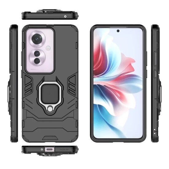 Oppo Reno 11F Hoesje - MobyDefend Dubbelgelaagde Pantsercase Met Standaard - Zwart