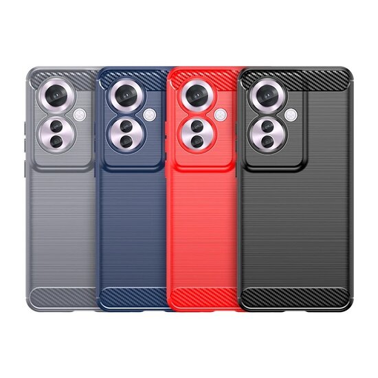 Oppo Reno 11F Hoesje - MobyDefend TPU Backcover - Geborstelde Metaal &amp; Carbon-Look - Blauw