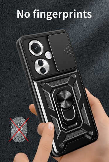 Oppo Reno 11F Hoesje, MobyDefend Pantsercase Met Draaibare Ring, Zwart