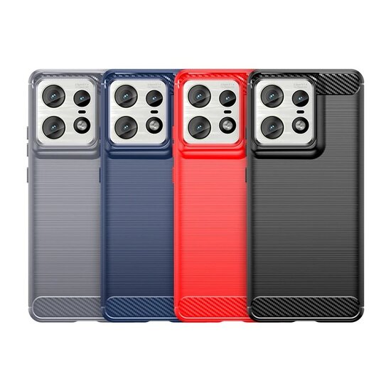 Motorola Edge 50 Pro Hoesje - MobyDefend TPU Backcover - Geborstelde Metaal &amp; Carbon-Look - Zwart