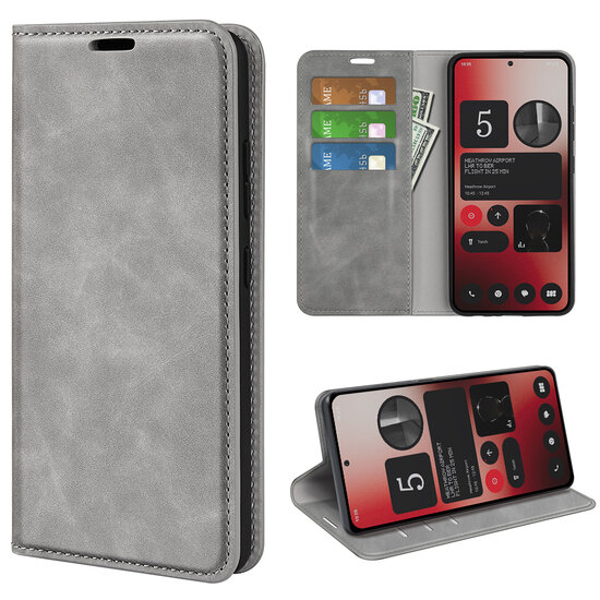 Nothing Phone (2a) Hoesje - Luxe Wallet Bookcase (Magnetische Sluiting) - Grijs