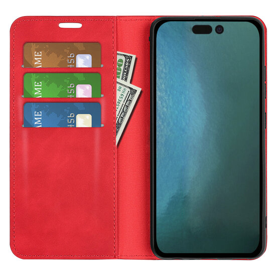 iPhone 14 Pro Max Hoesje - Luxe Wallet Bookcase (Magnetische Sluiting) - Rood