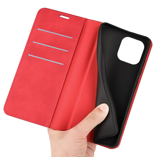 iPhone 14 Pro Max Hoesje - Luxe Wallet Bookcase (Magnetische Sluiting) - Rood