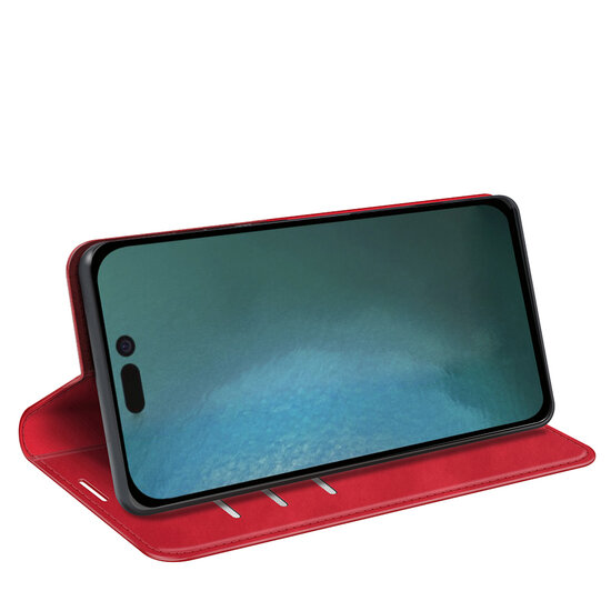 iPhone 14 Pro Max Hoesje - Luxe Wallet Bookcase (Magnetische Sluiting) - Rood