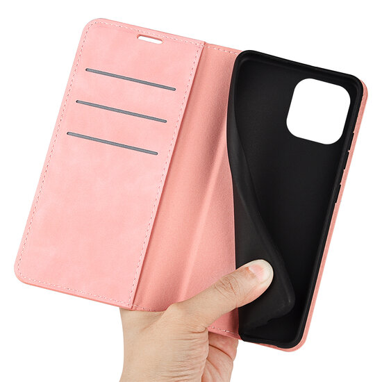 iPhone 14 Pro Max Hoesje - Luxe Wallet Bookcase (Magnetische Sluiting) - Roze