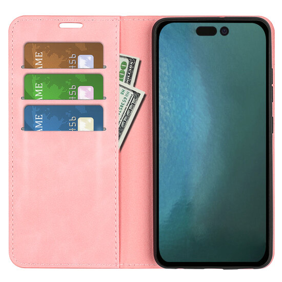 iPhone 14 Pro Max Hoesje - Luxe Wallet Bookcase (Magnetische Sluiting) - Roze