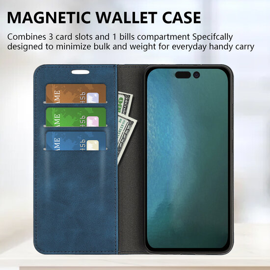 iPhone 14 Pro Hoesje - Luxe Wallet Bookcase (Magnetische Sluiting) - Zwart