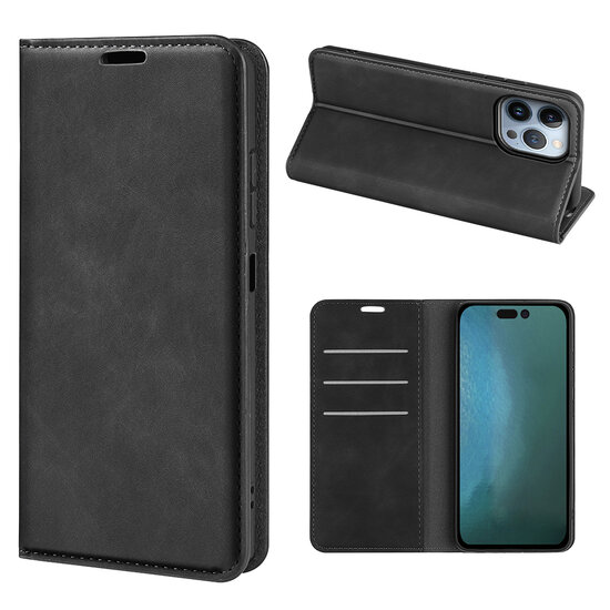 iPhone 14 Pro Hoesje - Luxe Wallet Bookcase (Magnetische Sluiting) - Zwart