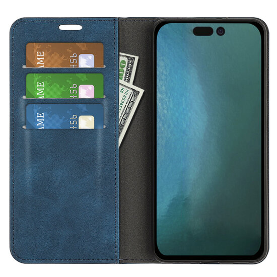 iPhone 14 Pro Hoesje - Luxe Wallet Bookcase (Magnetische Sluiting) - Blauw