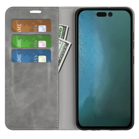 iPhone 14 Hoesje - Luxe Wallet Bookcase (Magnetische Sluiting) - Grijs