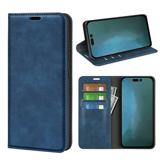 iPhone 14 Hoesje - Luxe Wallet Bookcase (Magnetische Sluiting) - Blauw