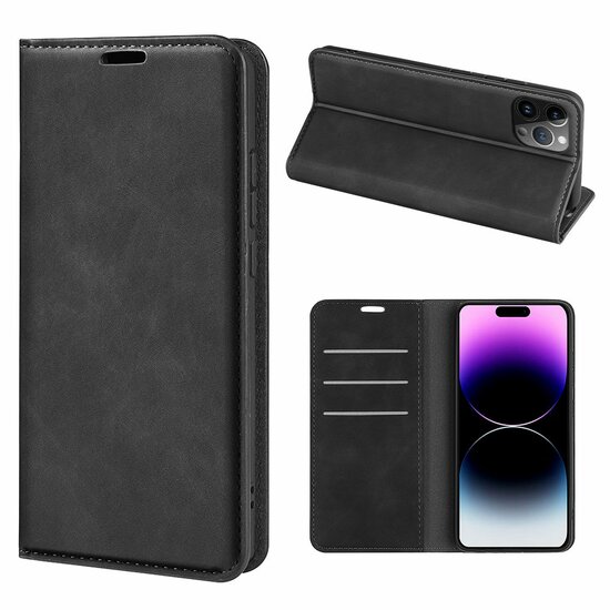 iPhone 15 Pro Hoesje - Luxe Wallet Bookcase (Magnetische Sluiting) - Zwart