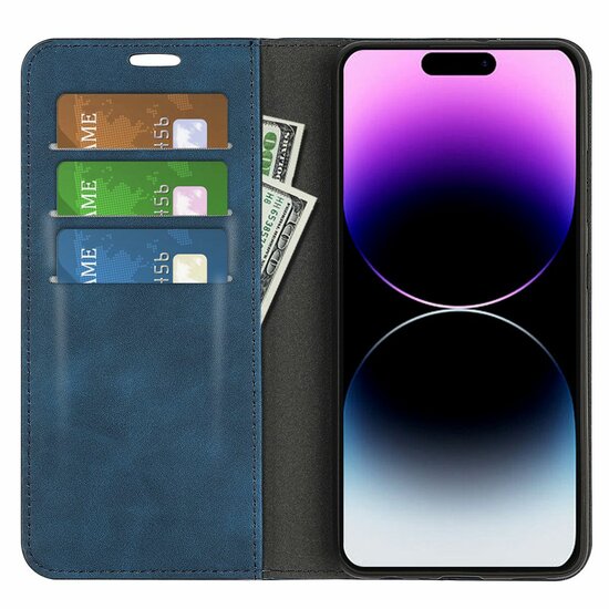 iPhone 15 Pro Hoesje - Luxe Wallet Bookcase (Magnetische Sluiting) - Blauw