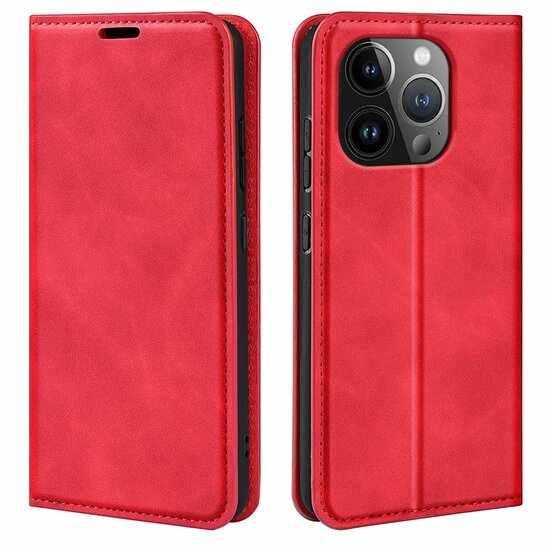 iPhone 15 Pro Hoesje - Luxe Wallet Bookcase (Magnetische Sluiting) - Rood