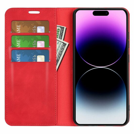 iPhone 15 Pro Hoesje - Luxe Wallet Bookcase (Magnetische Sluiting) - Rood