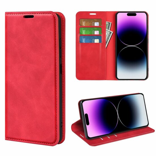 iPhone 15 Pro Hoesje - Luxe Wallet Bookcase (Magnetische Sluiting) - Rood