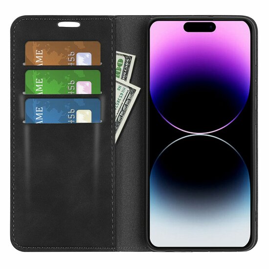 iPhone 15 Pro Max Hoesje - Luxe Wallet Bookcase (Magnetische Sluiting) - Zwart