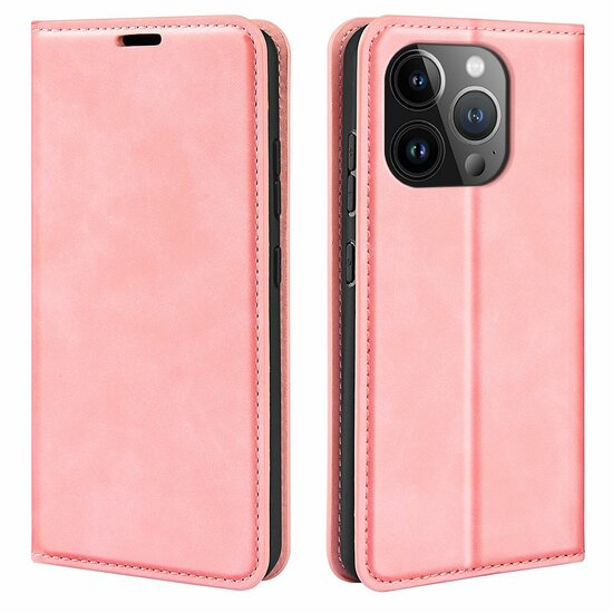 iPhone 15 Pro Max Hoesje - Luxe Wallet Bookcase (Magnetische Sluiting) - Roze