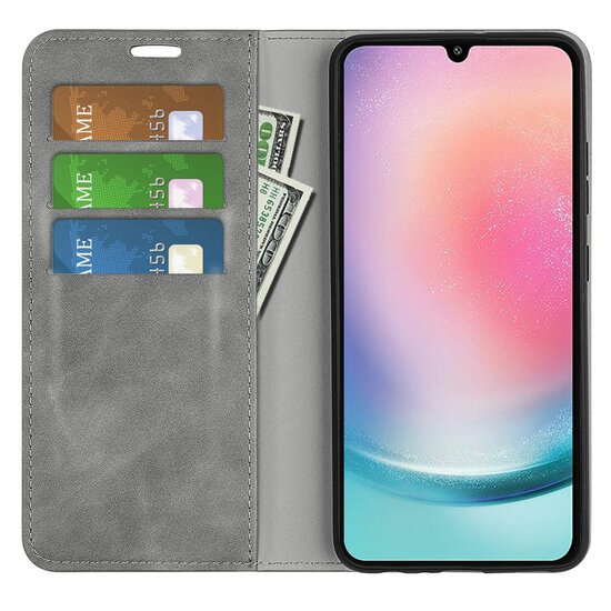 Samsung Galaxy A25 Hoesje - Luxe Wallet Bookcase (Magnetische Sluiting) - Grijs