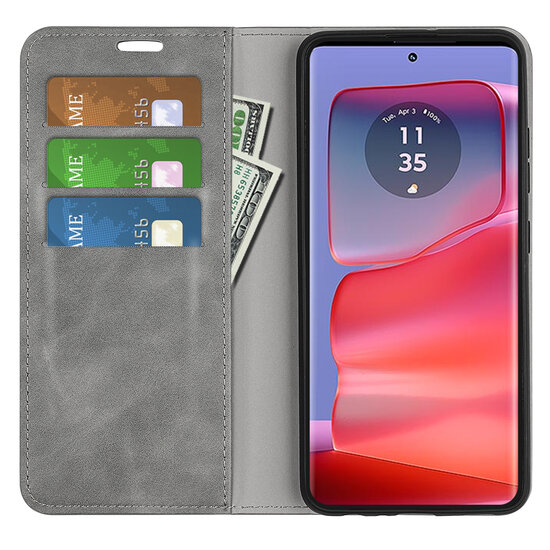 Motorola Edge 50 Pro Hoesje - Luxe Wallet Bookcase (Magnetische Sluiting) - Grijs