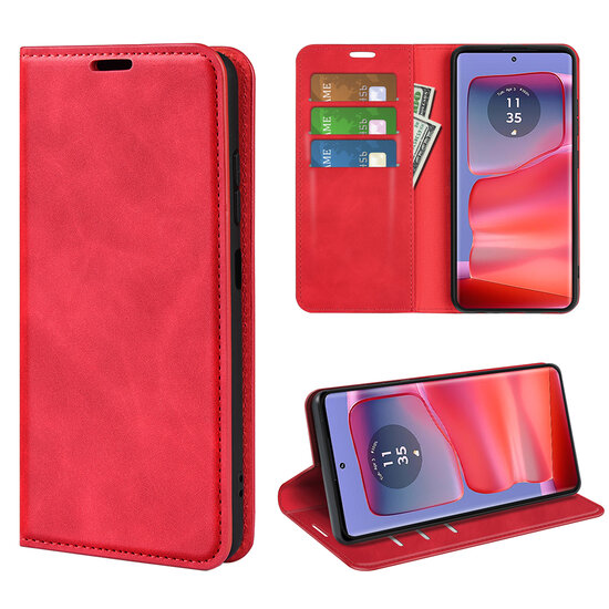 Motorola Edge 50 Pro Hoesje - Luxe Wallet Bookcase (Magnetische Sluiting) - Rood