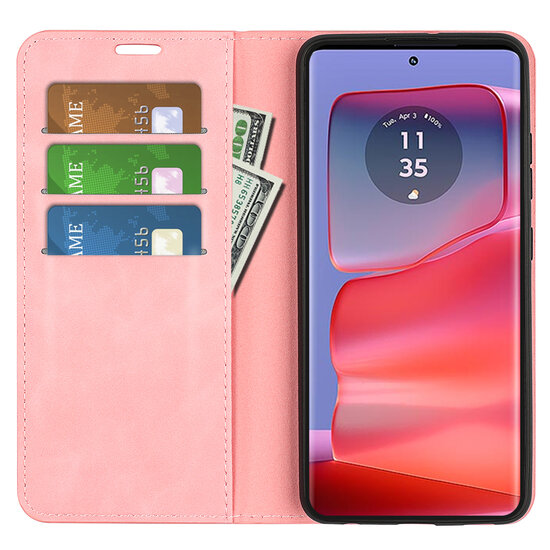 Motorola Edge 50 Pro Hoesje - Luxe Wallet Bookcase (Magnetische Sluiting) - Roze